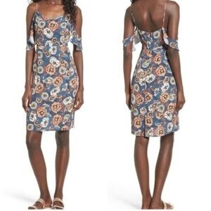 ASTR The Label Blue & Orange Floral Sleeveless Dress with Flutter Accents Size S